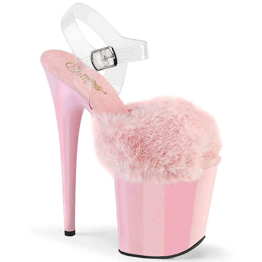 Pleaser - FLAMINGO-808FUR Sandale à bride à la cheville, Pole dance chaussures - Rose